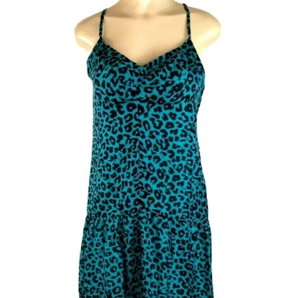 Michelle Mason Dress Silk Midi Leopard Print Teal - Picture 2 of 8